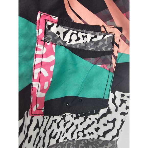Neff Mens Sz L Swim Trunks Swimsuit Quilted Neon Tropical 90s Print - Picture 3 of 6